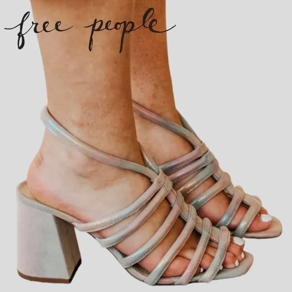 FREE PEOPLE Colette Cinched Ankle Block-Heel Strappy LEATHER Sandal/9.5M NWT - Picture 4 of 16